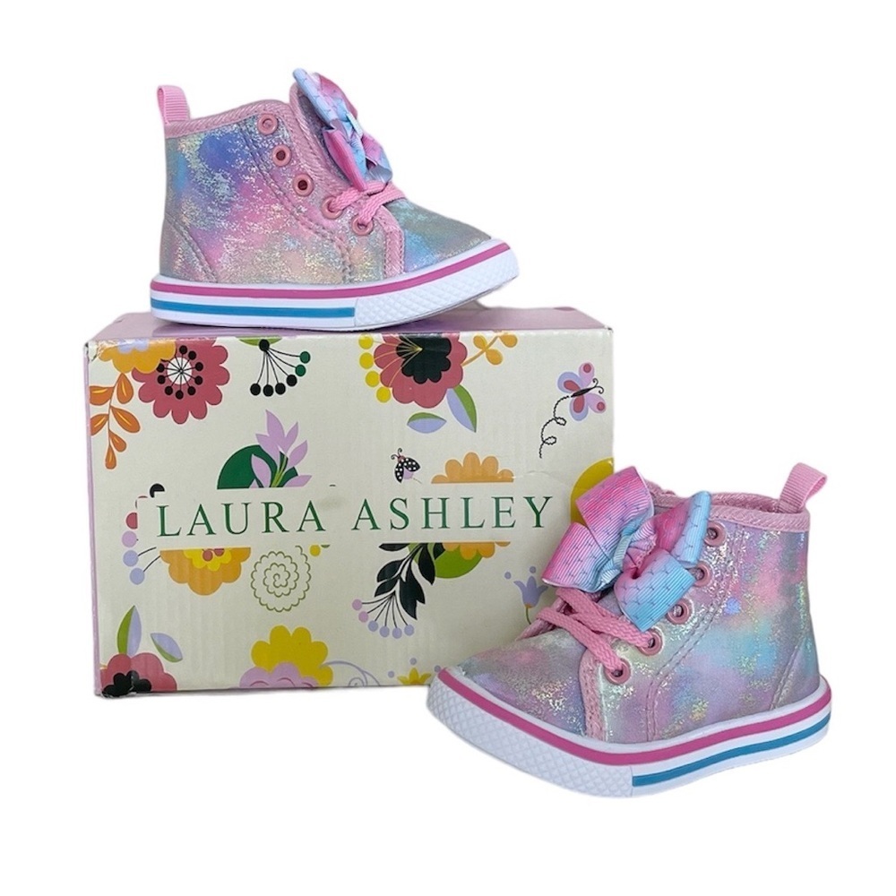Laura Ashley Toddler Baby Girl High Top Pastel Pink Iridescent Sneaker size 5